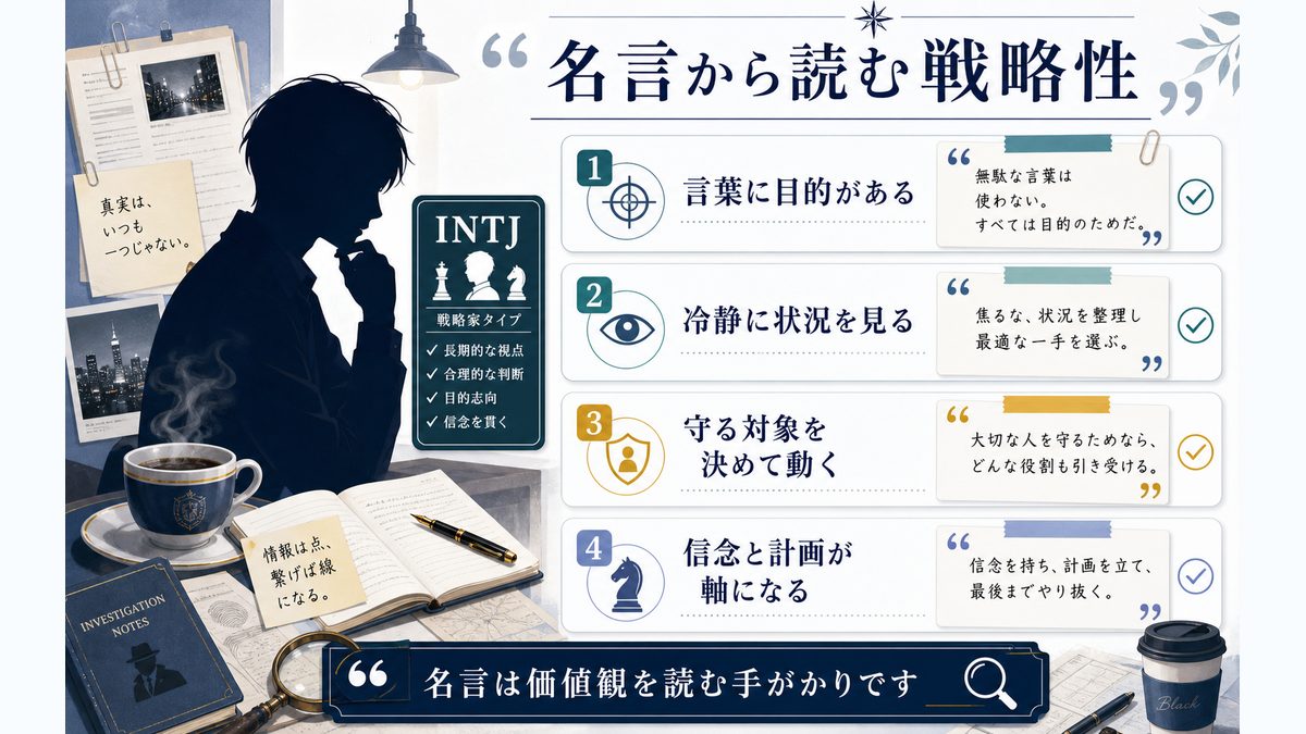 安室透の心に残る名言・名セリフ5選の要点をまとめたMBTIキャラ診断インフォグラフィック