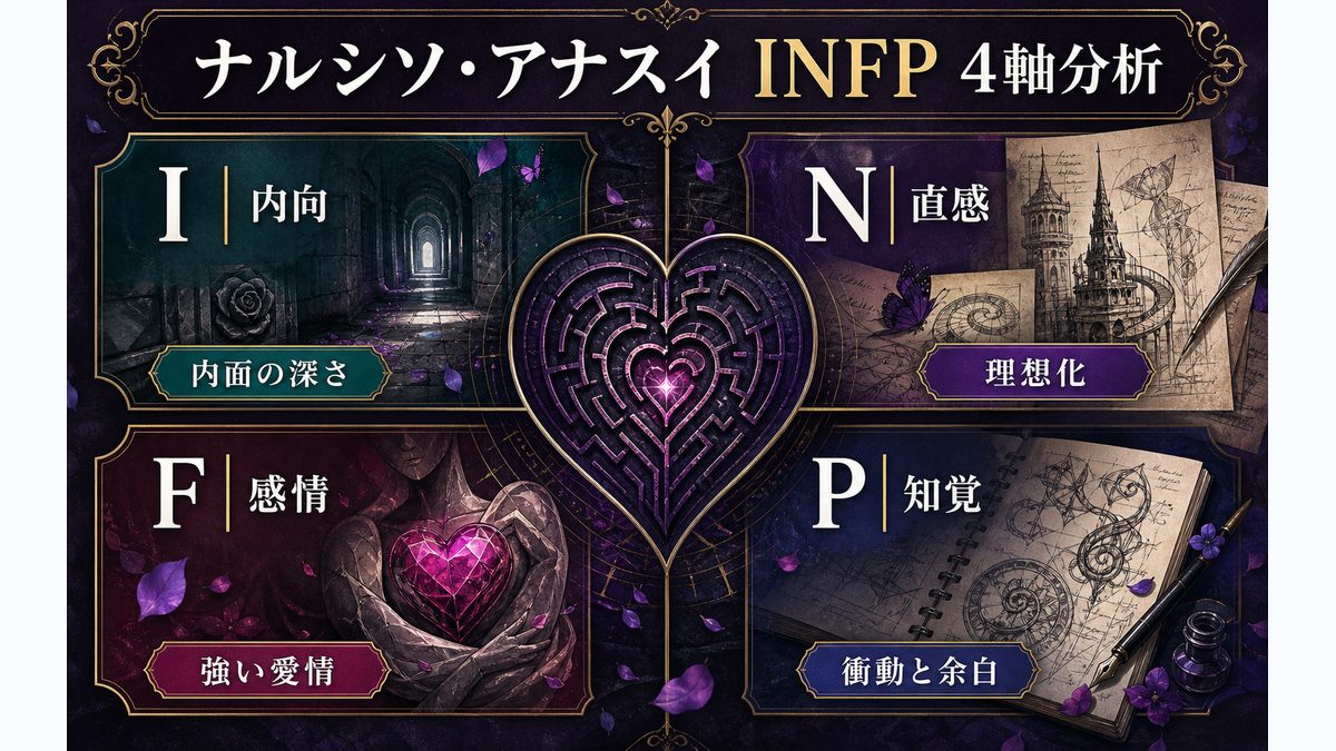 ナルシソ・アナスイの基本情報の要点をまとめたMBTIキャラ診断インフォグラフィック
