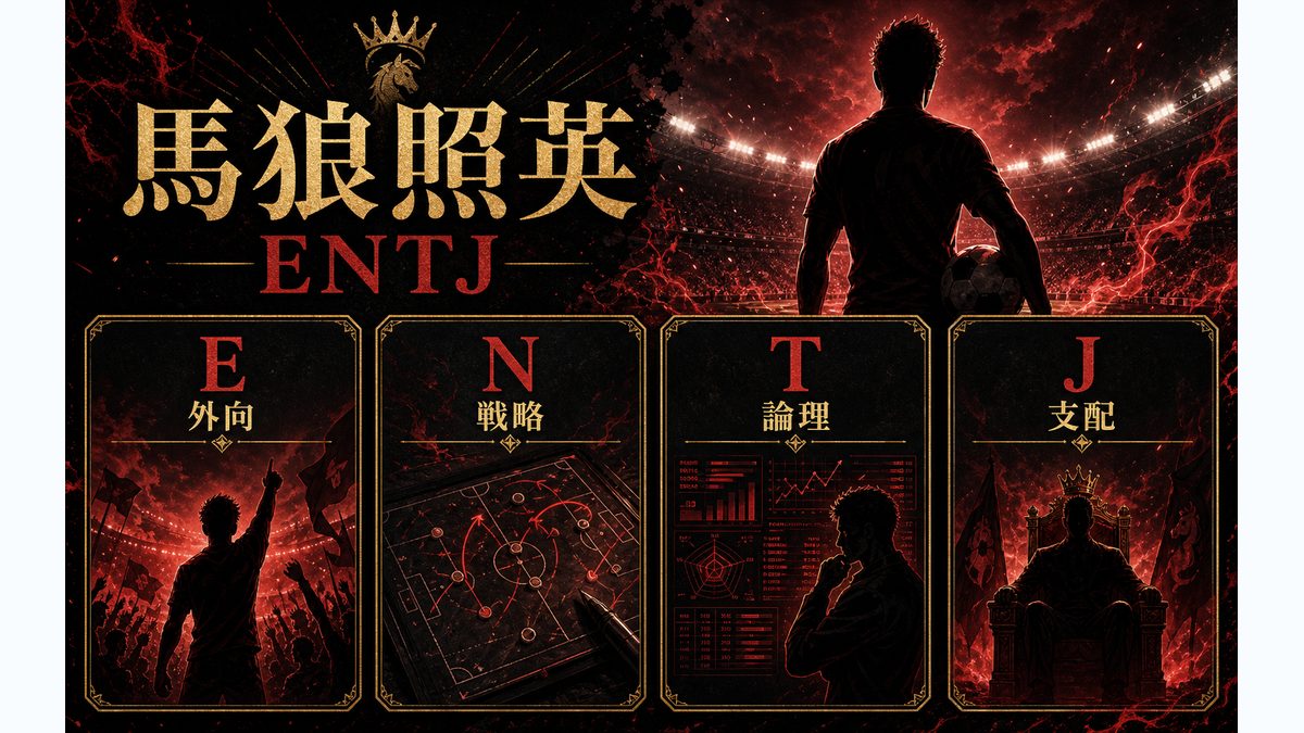 馬狼照英がENTJタイプである理由の要点をまとめたMBTIキャラ診断インフォグラフィック