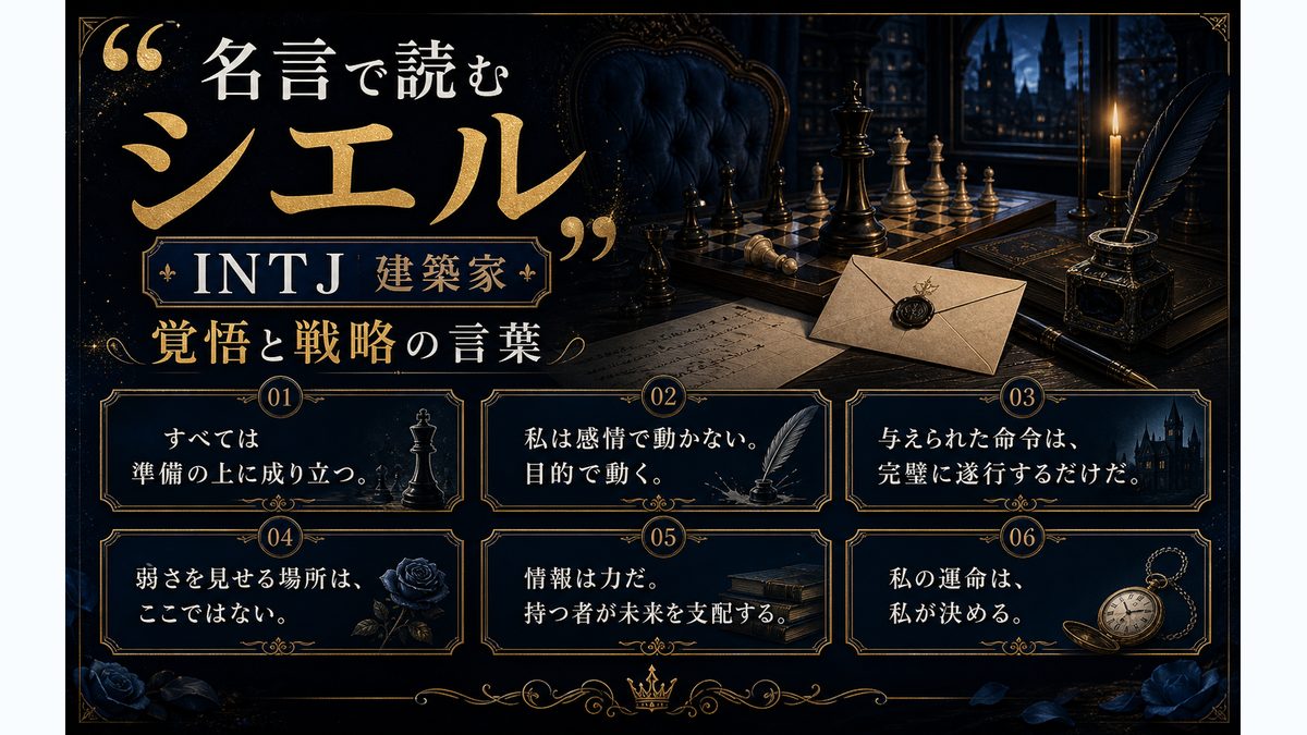 シエル・ファントムハイヴの心に残る名言6選の要点をまとめたMBTIキャラ診断インフォグラフィック