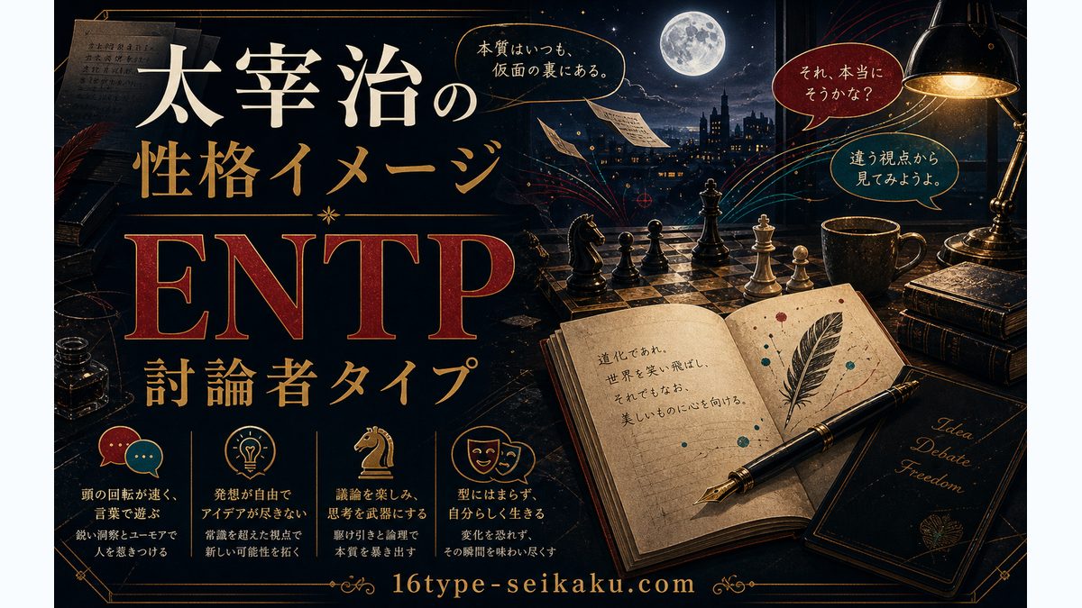 太宰治の性格特徴の要点をまとめたMBTIキャラ診断インフォグラフィック