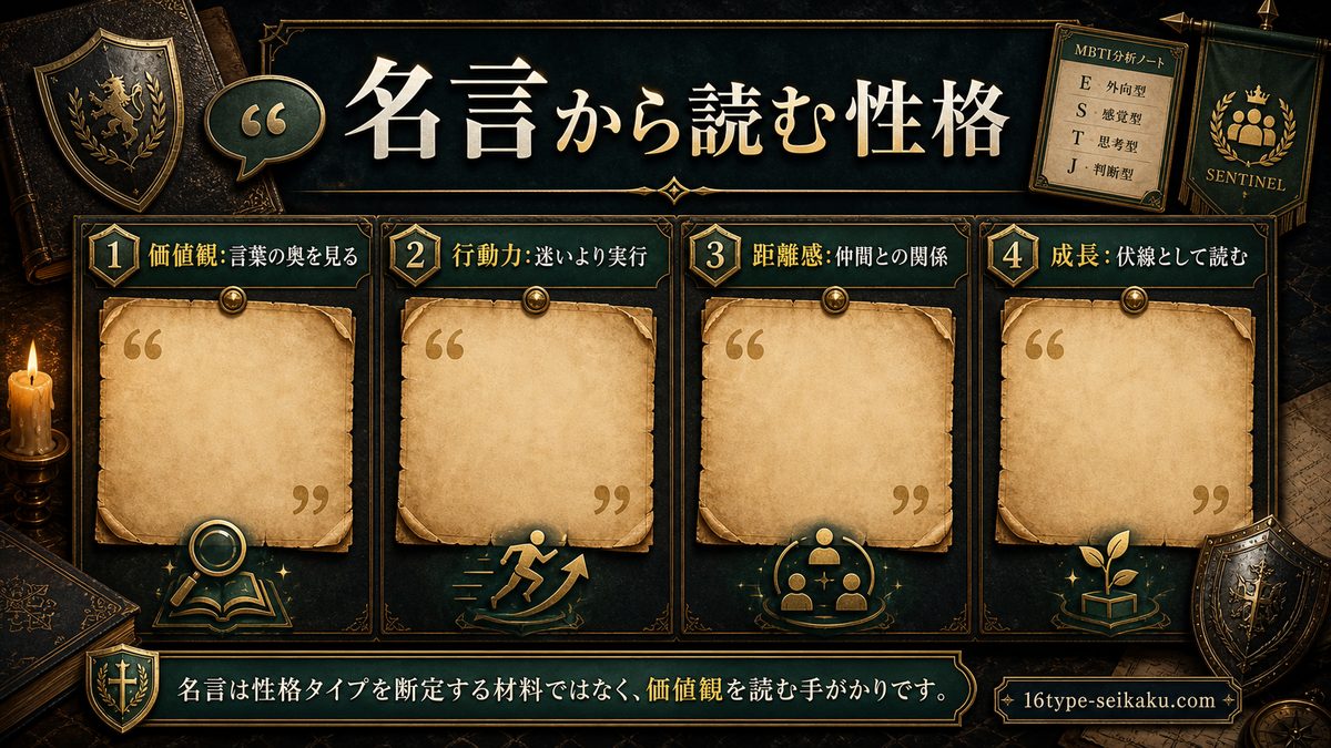 腐れ人の心に残る名言・名セリフの要点をまとめたMBTIキャラ診断インフォグラフィック