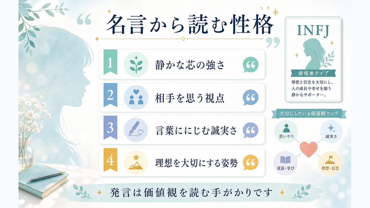 遠藤さくらさんの名言・発言から見る性格の要点をまとめたMBTI人物分析インフォグラフィック