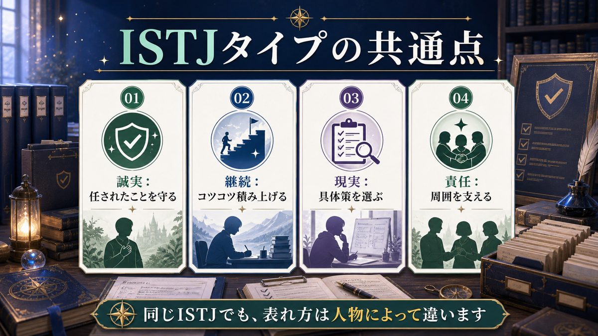 他の管理者(ISTJ)の性格特性を持つ芸能人の要点をまとめたMBTIキャラ診断インフォグラフィック