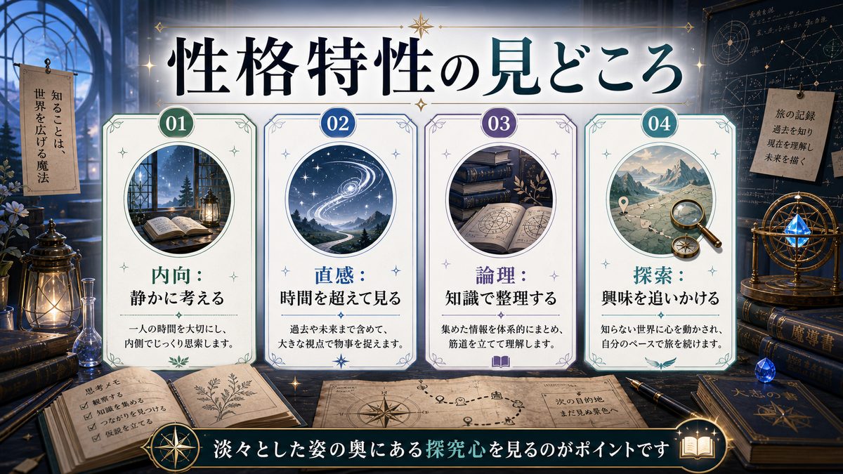 フリーレン(葬送のフリーレン)の性格特性とは?の要点をまとめたMBTIキャラ診断インフォグラフィック