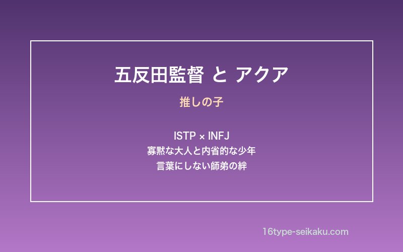五反田監督とアクアの師弟関係を象徴するイメージ画像