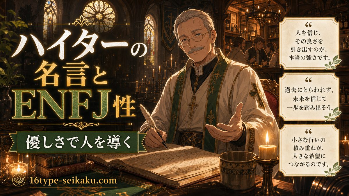 ハイターの心に残る名言の要点をまとめたMBTIキャラ診断インフォグラフィック