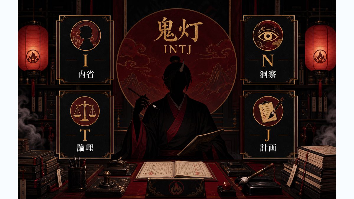 鬼灯がINTJタイプである理由の要点をまとめたMBTIキャラ診断インフォグラフィック