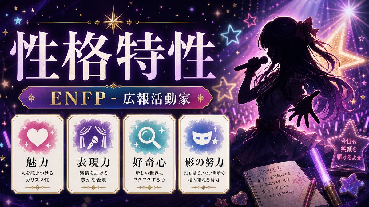 星野アイ（【推しの子】）の性格特性とは？の要点をまとめたMBTIキャラ診断インフォグラフィック
