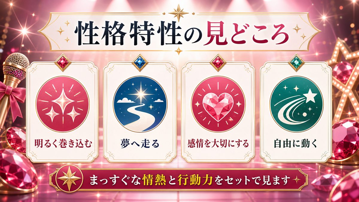 星野ルビー(【推しの子】)の性格特性とは?の要点をまとめたMBTIキャラ診断インフォグラフィック