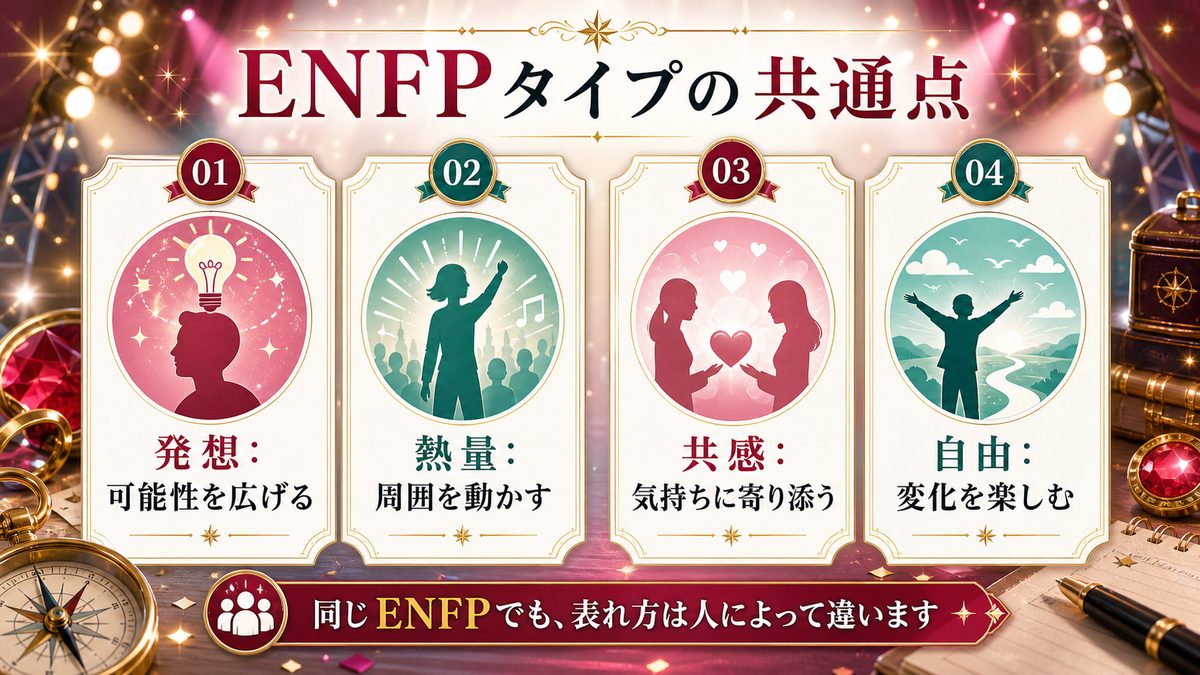 活動家(ENFP-A /ENFP-T)の性格特性を持つ芸能人の要点をまとめたMBTIキャラ診断インフォグラフィック
