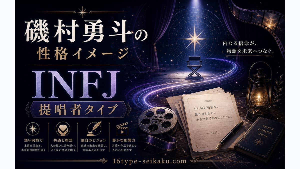 磯村勇斗の性格を表すエピソードの要点をまとめたMBTI人物分析インフォグラフィック