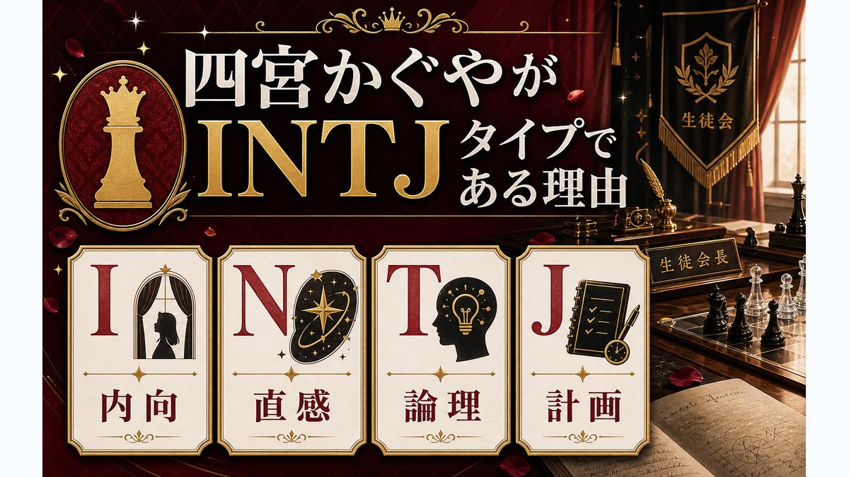 四宮かぐやがINTJタイプである理由の要点をまとめたMBTIキャラ診断インフォグラフィック