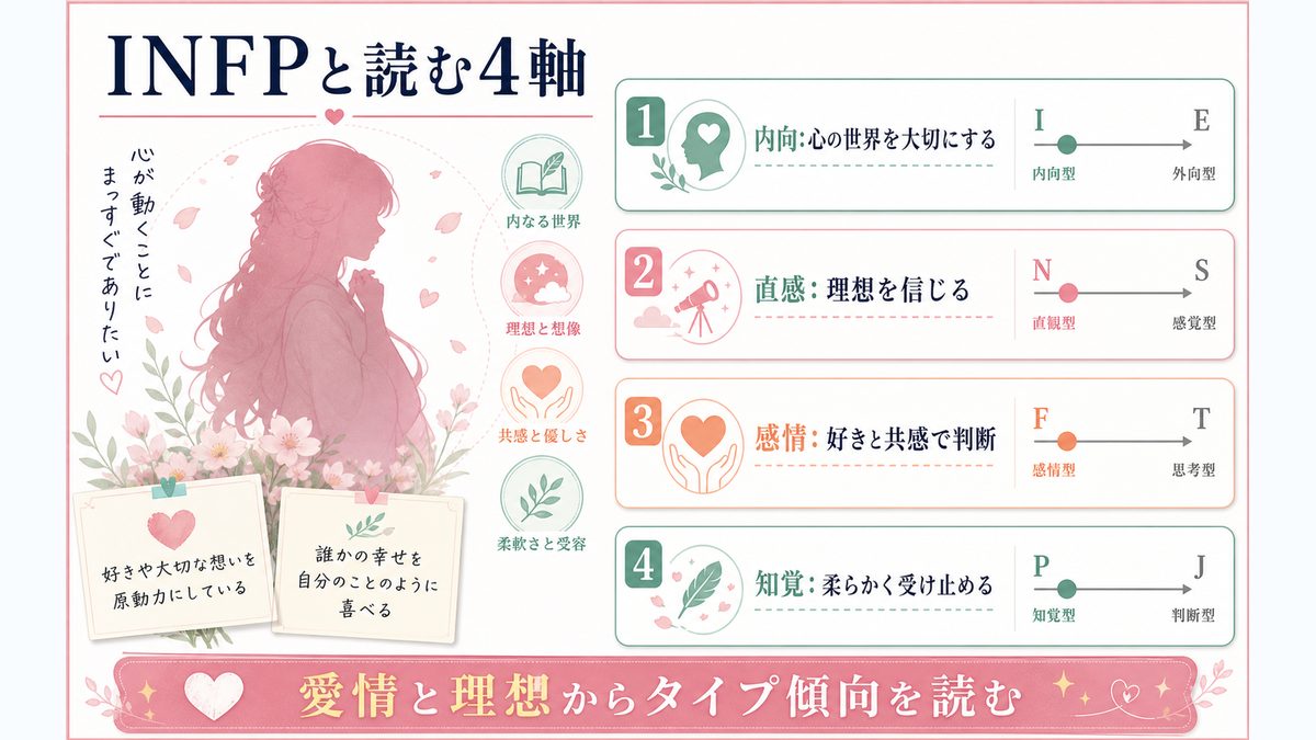 なぜ甘露寺蜜璃（鬼滅の刃）がINFP（仲介者）なのかの要点をまとめたMBTIキャラ診断インフォグラフィック