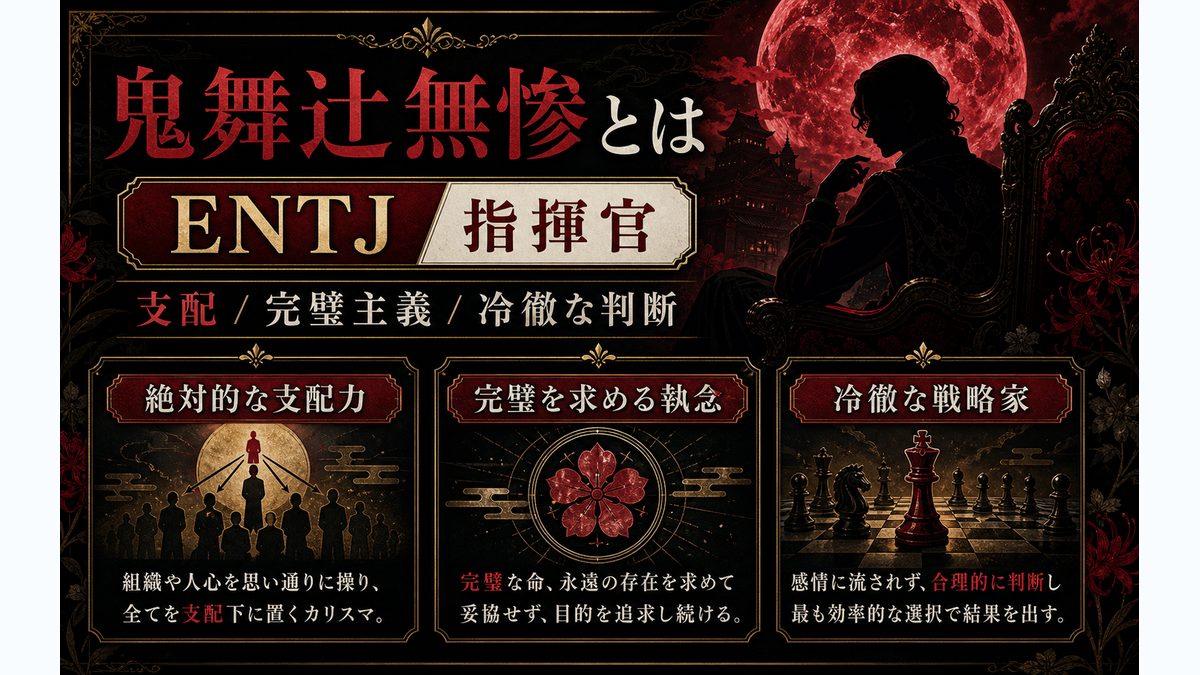 鬼舞辻無惨（鬼滅の刃）とは？の要点をまとめたMBTIキャラ診断インフォグラフィック