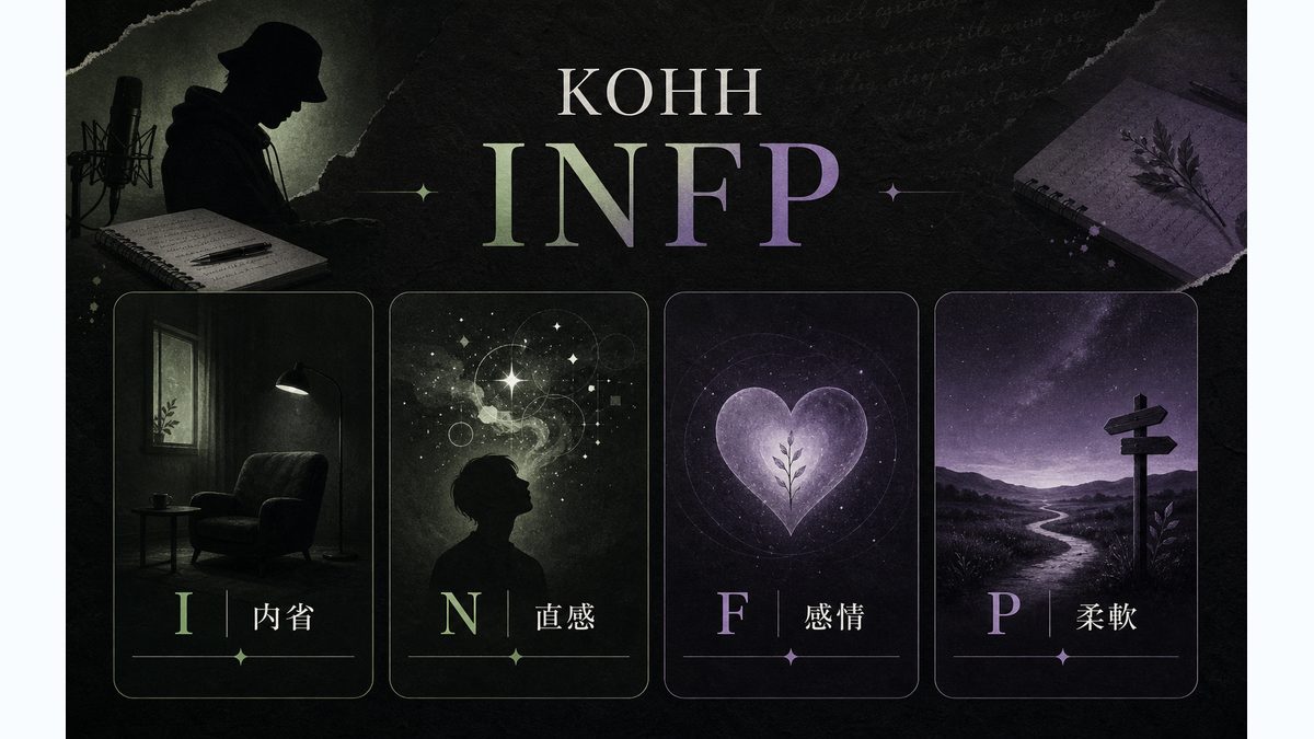 KOHHがINFPタイプである理由の要点をまとめたMBTI人物分析インフォグラフィック