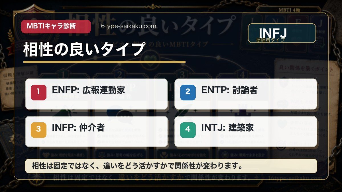 クラピカと相性の良いMBTIタイプの要点をまとめたMBTIキャラ診断インフォグラフィック