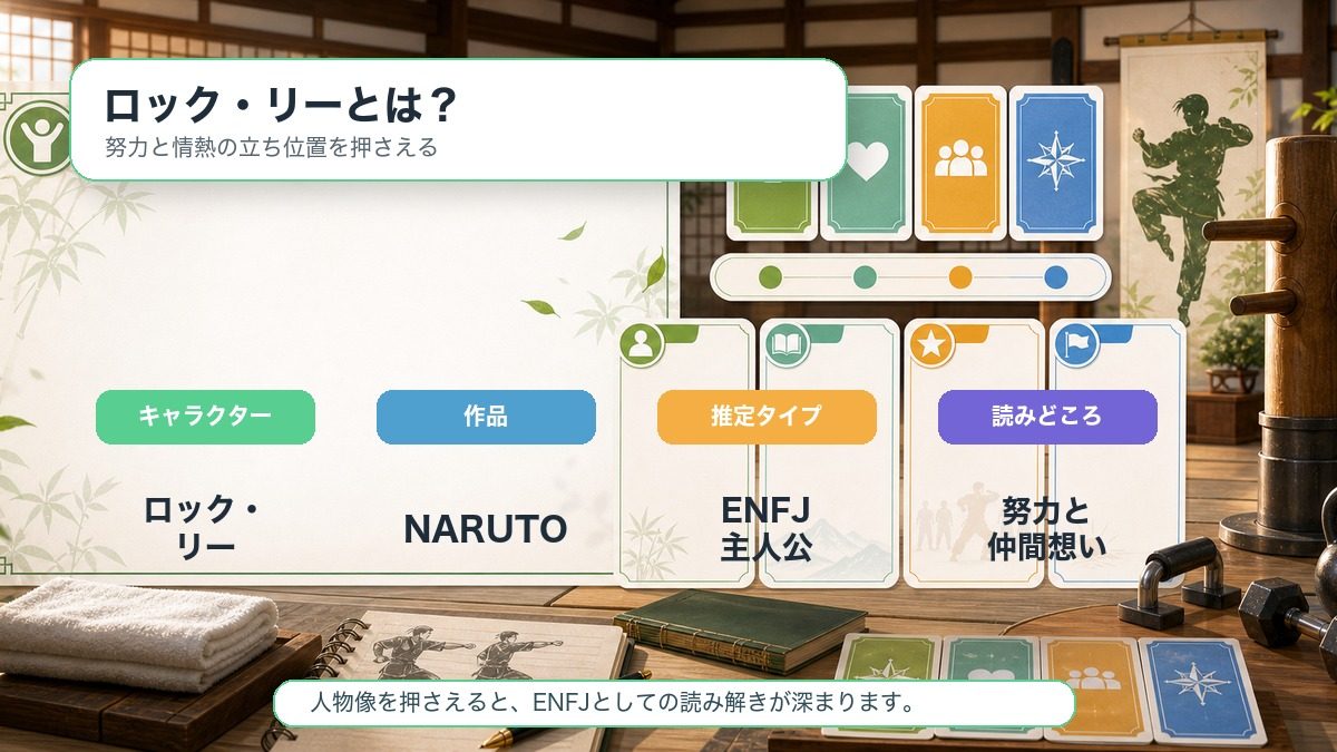 ロック・リー（NARUTO）とは？の要点をまとめたMBTIキャラ診断インフォグラフィック