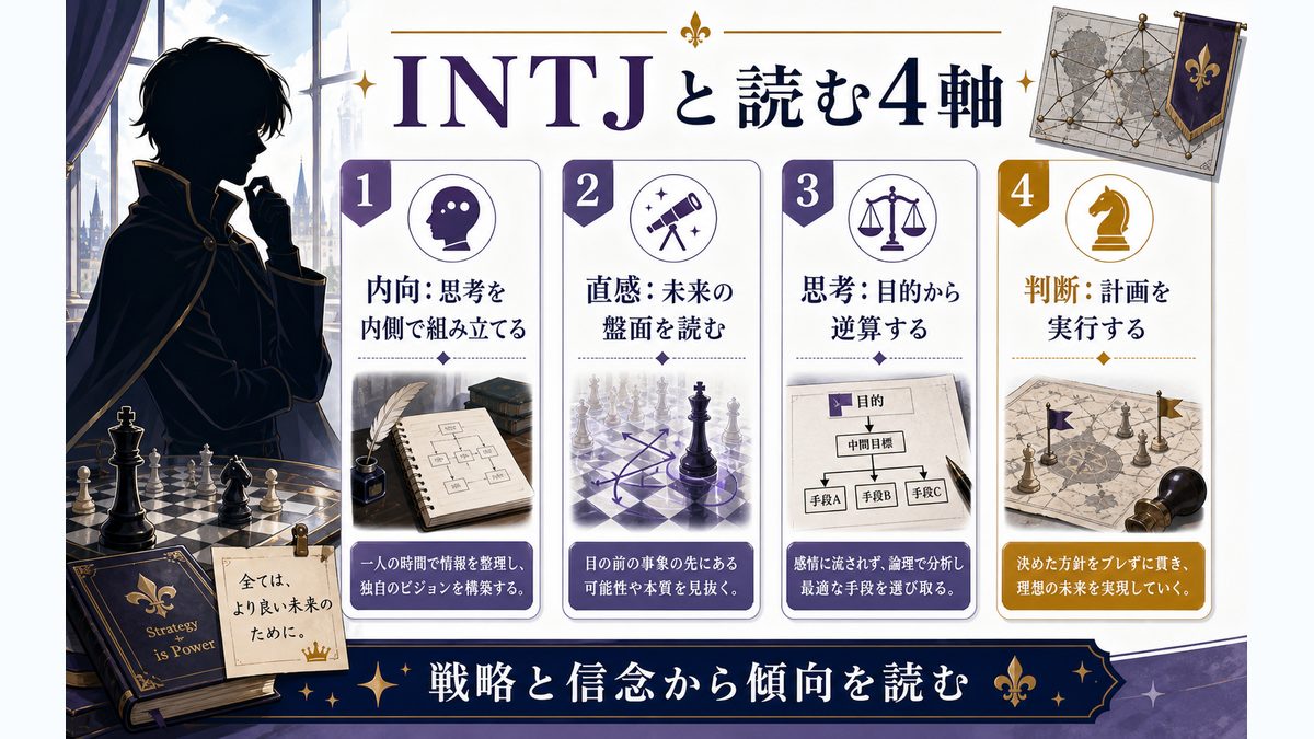 ルルーシュがINTJ（建築家）タイプである理由の要点をまとめたMBTIキャラ診断インフォグラフィック