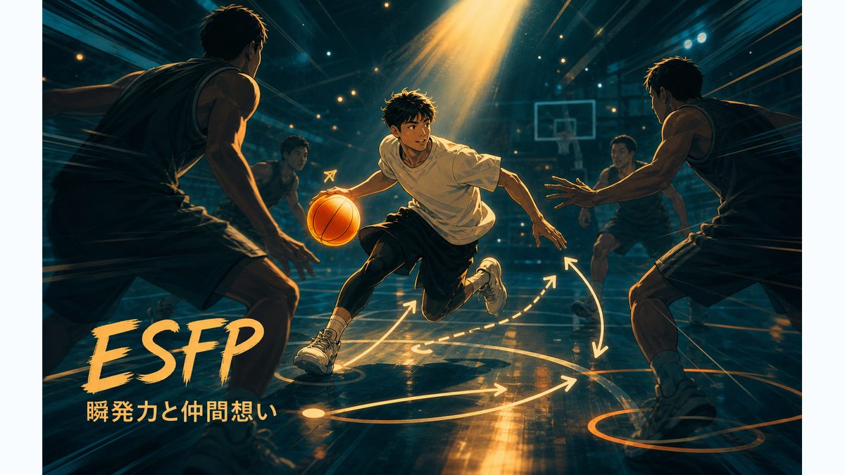 宮城リョータがESFPタイプである理由の要点をまとめたMBTIキャラ診断インフォグラフィック