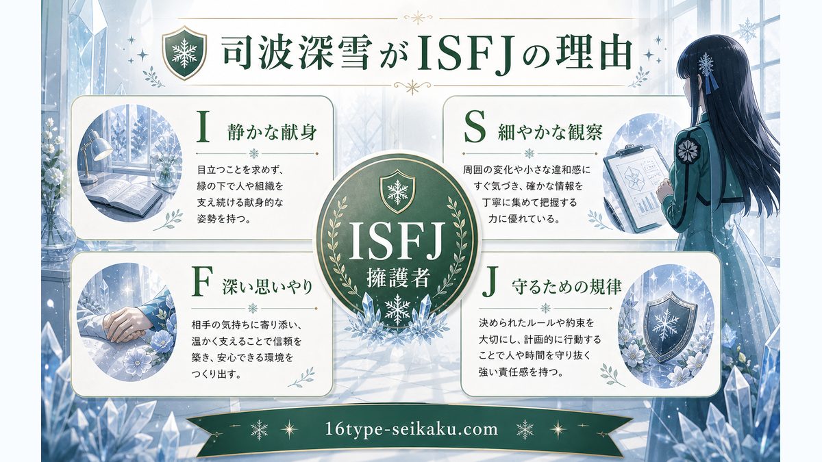 司波深雪がISFJタイプである理由の要点をまとめたMBTIキャラ診断インフォグラフィック