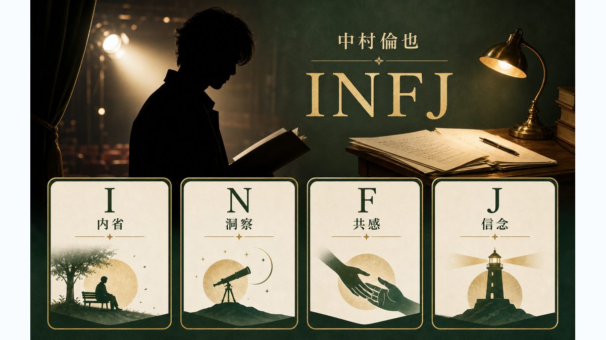 中村倫也がINFJタイプである理由の要点をまとめたMBTI人物分析インフォグラフィック