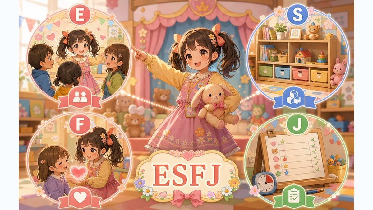 桜田ネネがESFJ（領事官）タイプである理由【4軸分析】の要点をまとめたMBTIキャラ診断インフォグラフィック
