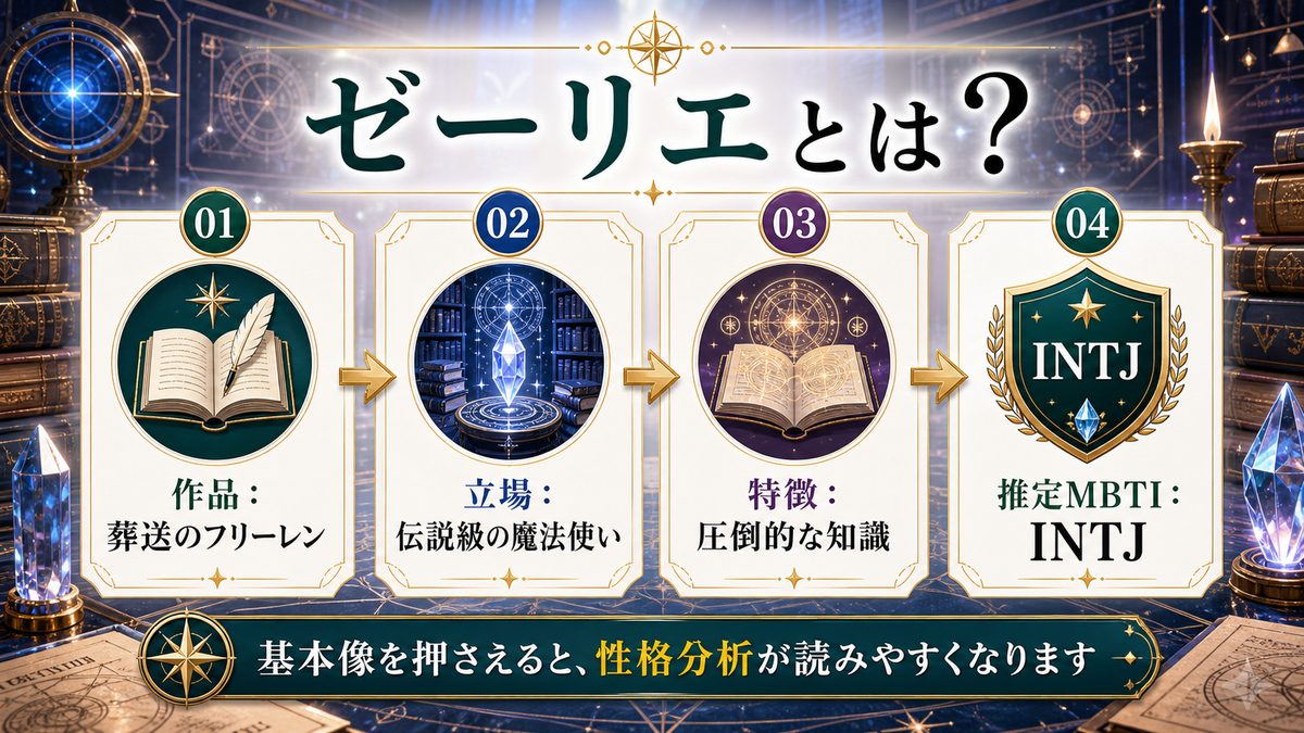 ゼーリエ（葬送のフリーレン）とは？の要点をまとめたMBTIキャラ診断インフォグラフィック
