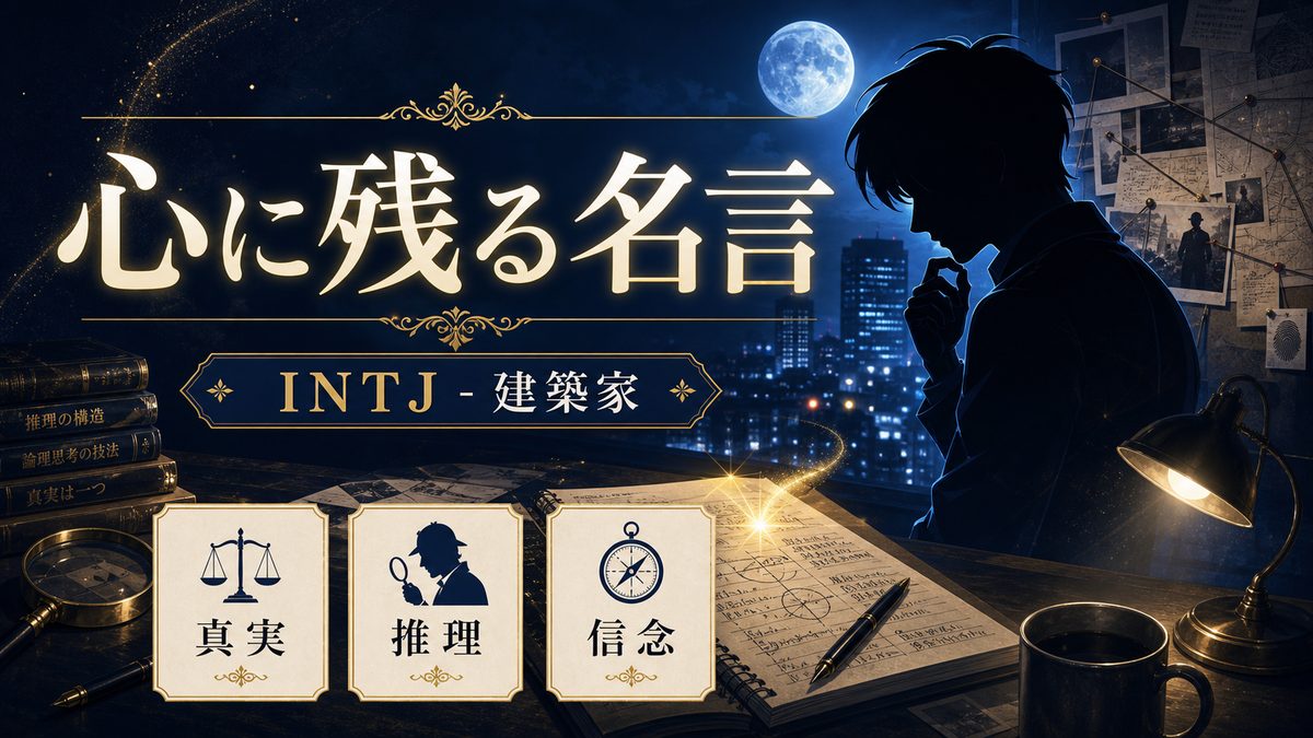 工藤新一の心に残る名言・名セリフの要点をまとめたMBTIキャラ診断インフォグラフィック