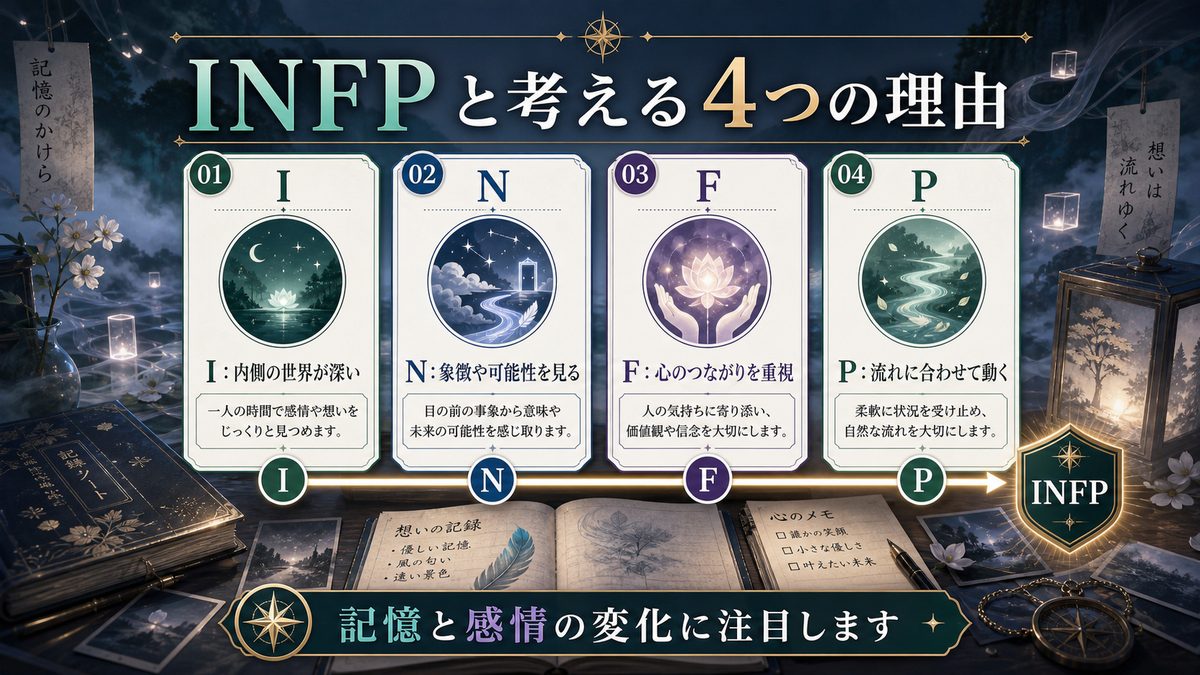 なぜ時透無一郎(鬼滅の刃)がINFP(仲介者)なのかの要点をまとめたMBTIキャラ診断インフォグラフィック