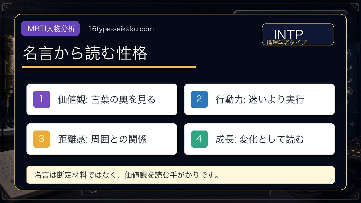 心に残る名言・発言 5選の要点をまとめたMBTI人物分析インフォグラフィック