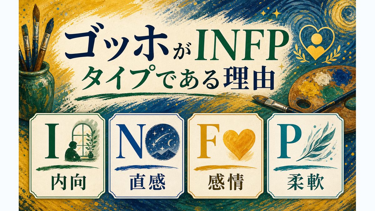 なぜフィンセント・ファン・ゴッホがINFP（仲介者）なのかの要点をまとめたMBTI人物分析インフォグラフィック
