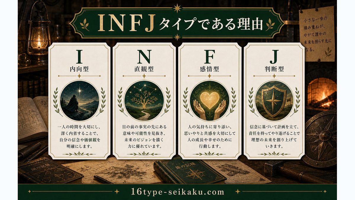 アイゼンがINFJ（提唱者）タイプである理由の要点をまとめたMBTIキャラ診断インフォグラフィック
