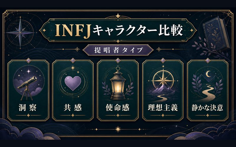 INFJタイプの他キャラクターとアルミンの共通点をまとめた比較図解