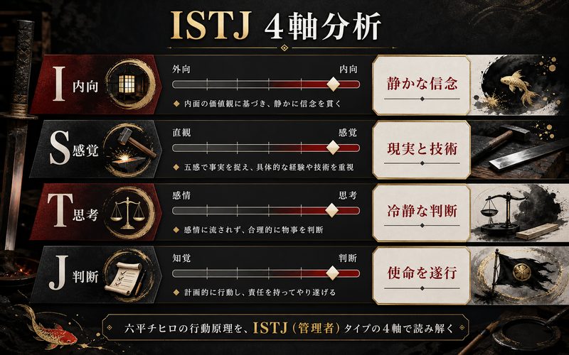 六平チヒロがISTJタイプである理由をまとめた4軸分析インフォグラフィック