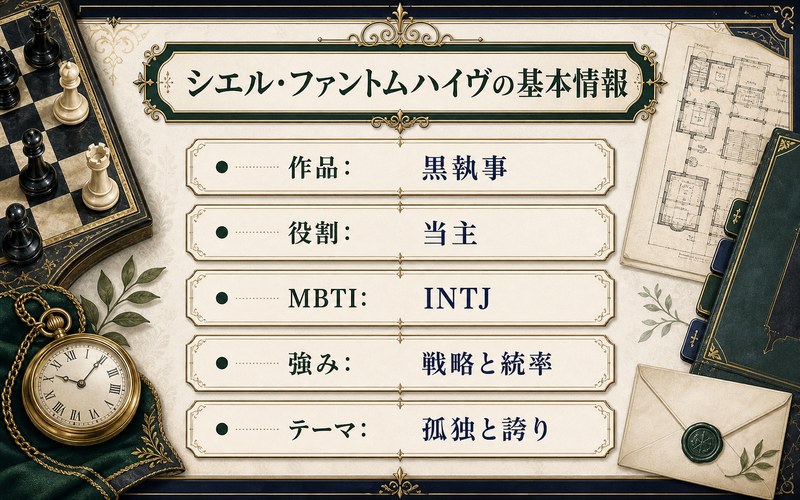 シエル・ファントムハイヴの基本情報をINTJ視点で整理した画像