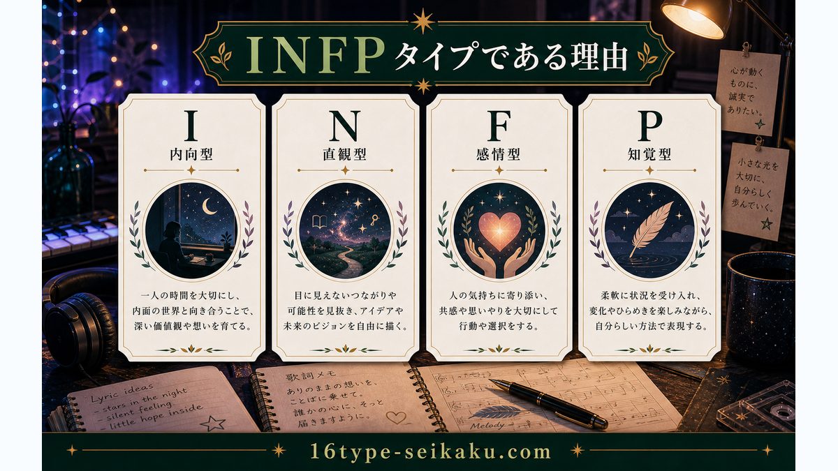 EVEがINFP（仲介者）タイプである理由の要点をまとめたMBTI人物分析インフォグラフィック