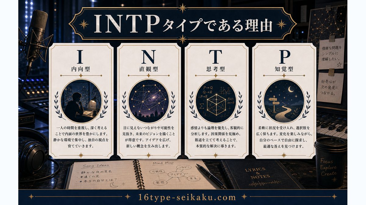 セフンがINTP（論理学者）タイプである理由の要点をまとめたMBTI分析インフォグラフィック