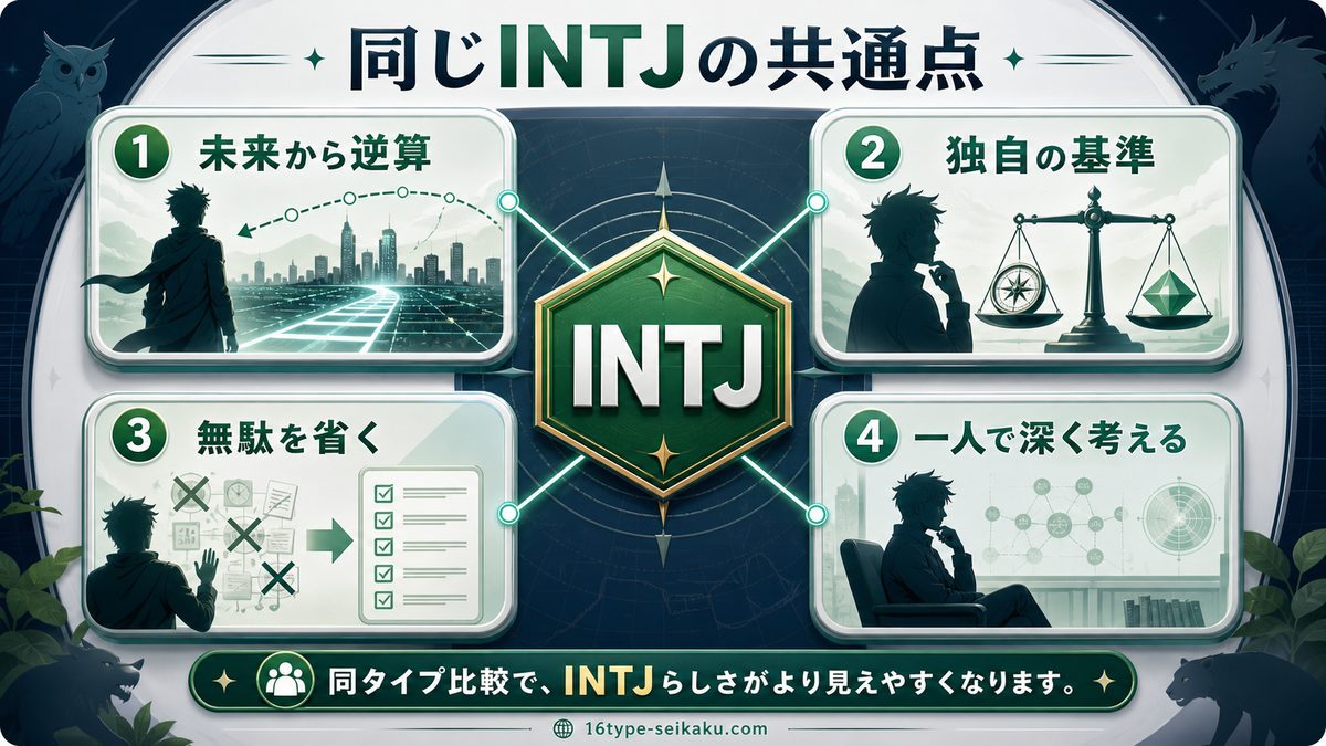 INTJタイプの他のキャラクター一覧の要点をまとめたMBTIキャラ診断インフォグラフィック