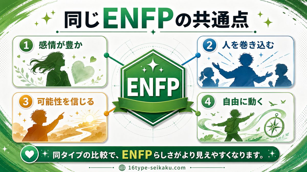 ENFPタイプの他のキャラクター一覧の要点をまとめたMBTIキャラ診断インフォグラフィック