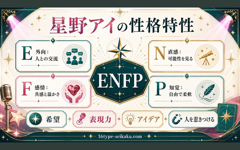 星野アイ(【推しの子】)の性格特性とは?の要点をまとめたMBTIキャラ診断Image2インフォグラフィック