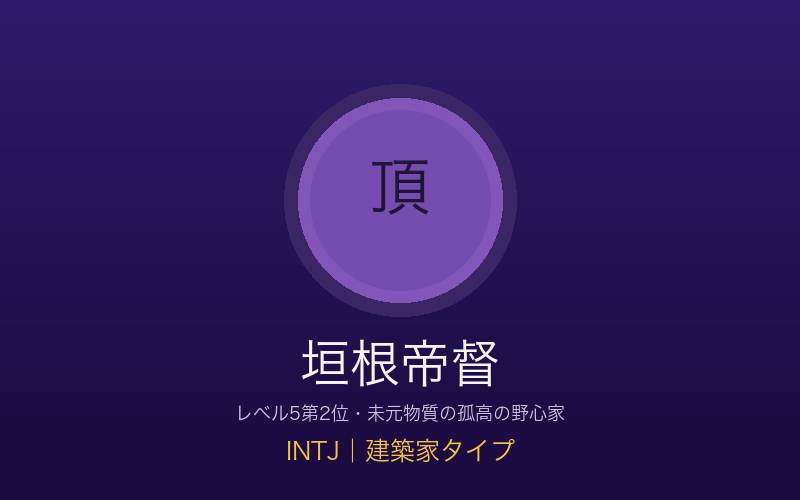 垣根帝督 INTJ建築家タイプ 未元物質の野心家の概念イメージ