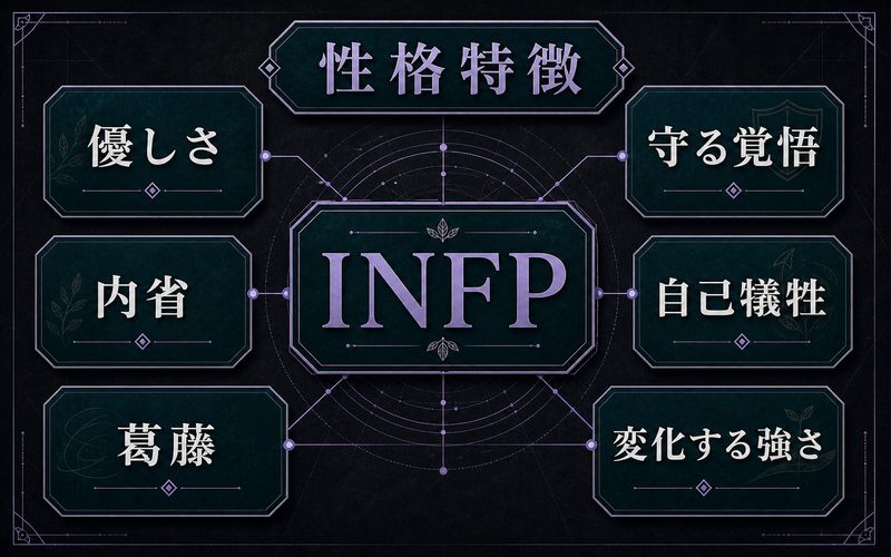 金木研の性格特徴をINFP視点でまとめた図解