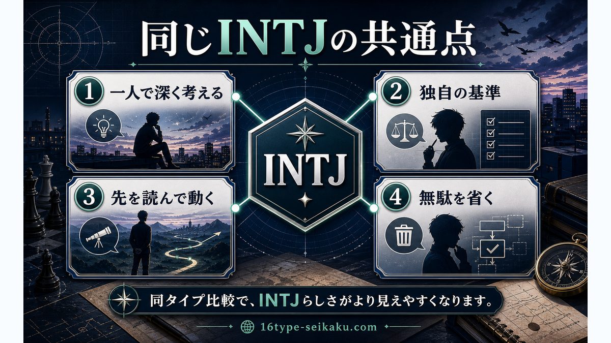 INTJタイプの他のキャラクター一覧の要点をまとめたMBTIキャラ診断インフォグラフィック