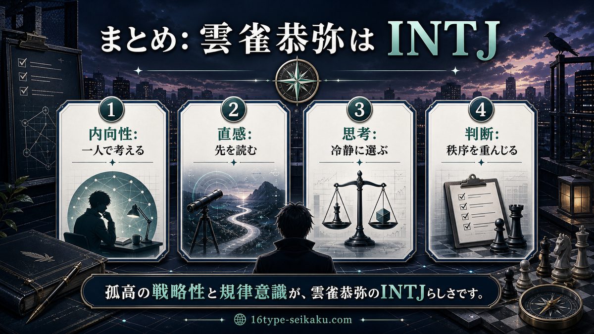 まとめの要点をまとめたMBTIキャラ診断インフォグラフィック