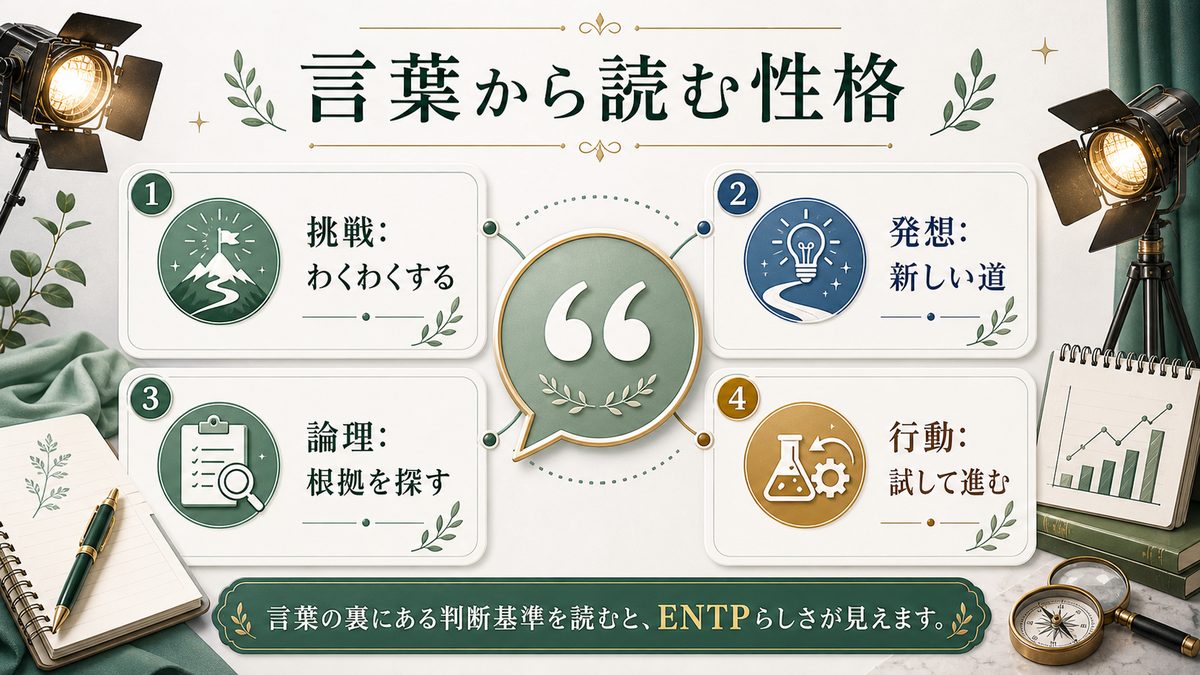松本潤の言葉・発言から見る性格の要点をまとめたMBTI人物分析インフォグラフィック