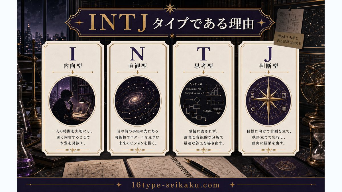 涅マユリがINTJタイプである理由の要点をまとめたMBTIキャラ診断インフォグラフィック