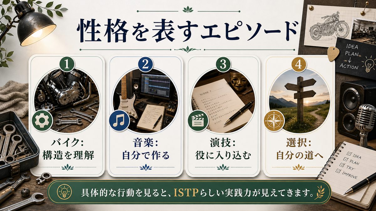 長瀬智也の性格を表すエピソードの要点をまとめたMBTI人物分析インフォグラフィック