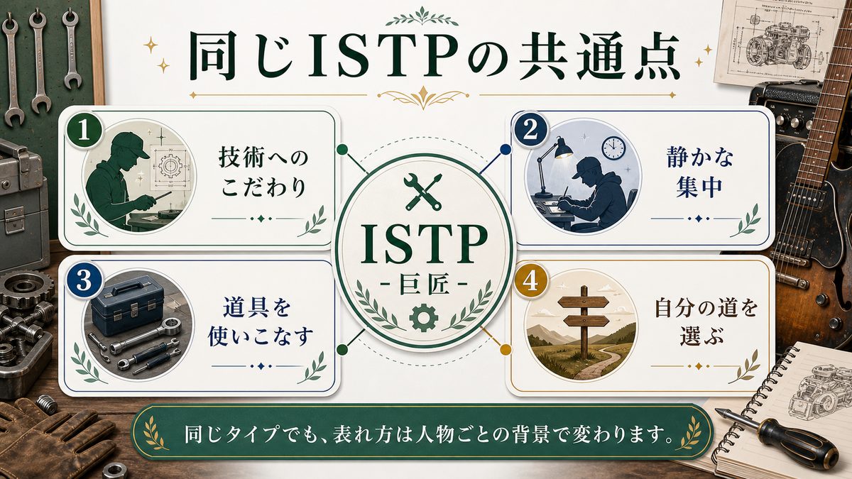 同じISTPタイプの有名人一覧の要点をまとめたMBTI人物分析インフォグラフィック
