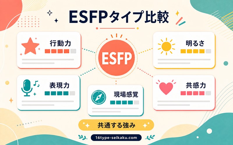 ESFPタイプの他キャラクターとの共通点をまとめた画像